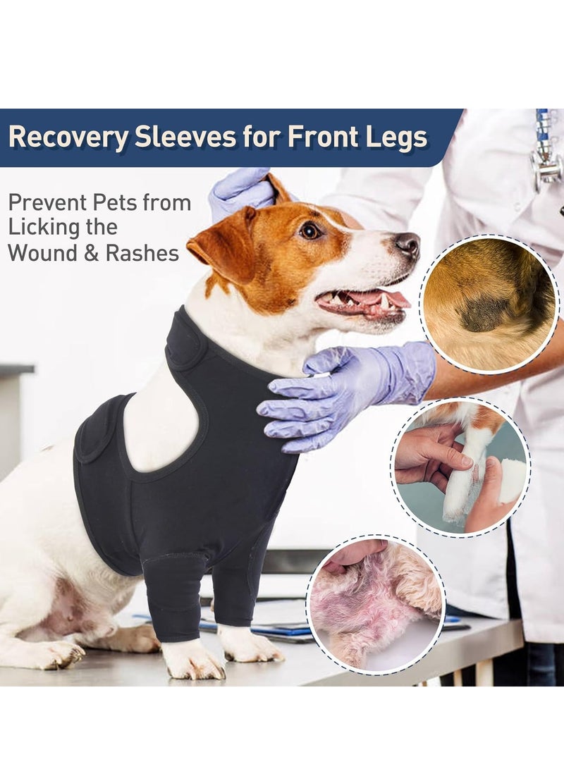 KASTWAVE كُم استعادي للكلاب للأرجل الأمامية، بدلة استعادية قابلة للتنفس للكلاب بعد العملية، أكمام أرجل قابلة للتعديل لمنع اللعق، واقيات كوع الكلاب بدائل طوق الكلب، أسود XL - Image 4