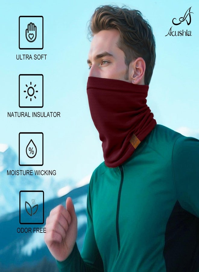 ACUSHLA 100% Merino Wool Neck Gaiter Ski Face Mask Scarf Neck Warmer for Men & Women All Weather, Crimson 219, One size - Image 3