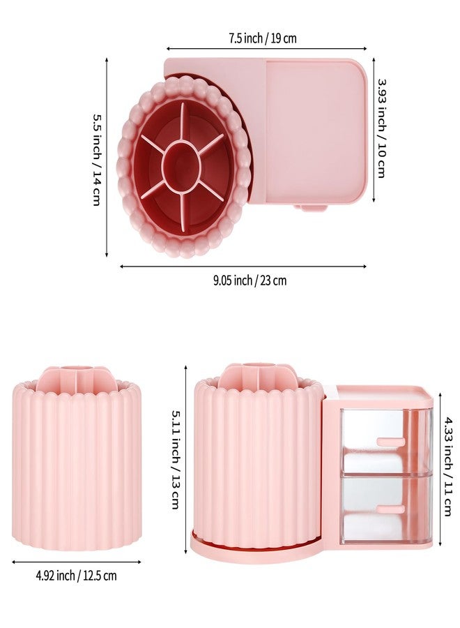 LETURE Rotating Office Desk Organizers and Accessories with 2 Drawer, Pencil Pen Marker Holder for Desk, Desktop Storage Organizers and Accessories for Office Home Art Supplies (Pink) - Image 5