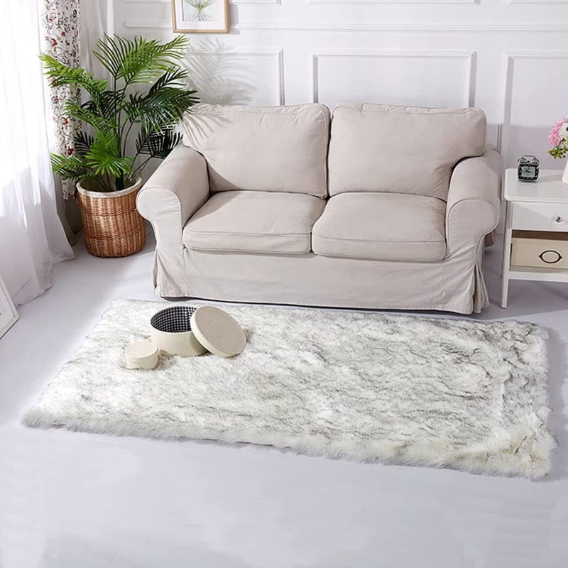 Latepis Boho Runner 2x6 White with Grey Tips Fluffy Shag Rug Washable Shaggy Rugs Faux Sheepskin Fur Rug Throw Rugs for Living Room Bedroom,Runner - Image 1