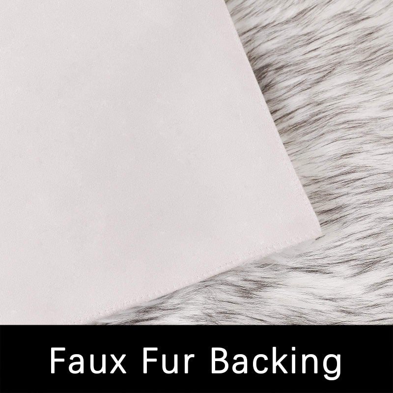 Latepis Boho Runner 2x6 White with Grey Tips Fluffy Shag Rug Washable Shaggy Rugs Faux Sheepskin Fur Rug Throw Rugs for Living Room Bedroom,Runner - Image 3