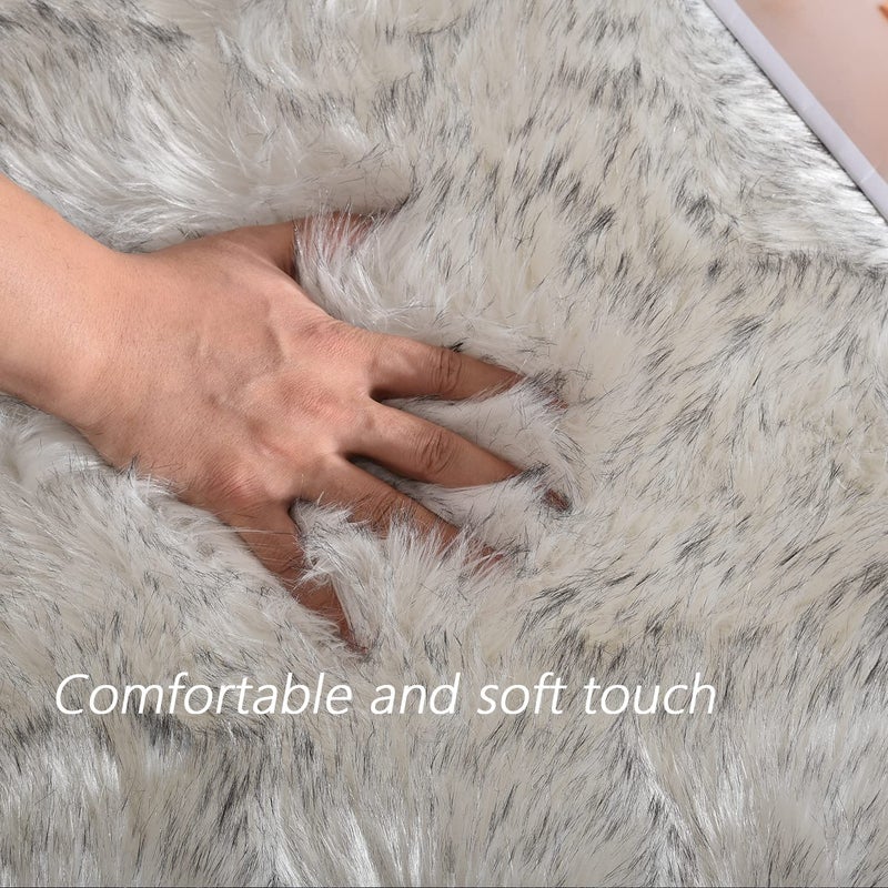 Latepis Boho Runner 2x6 White with Grey Tips Fluffy Shag Rug Washable Shaggy Rugs Faux Sheepskin Fur Rug Throw Rugs for Living Room Bedroom,Runner - Image 4