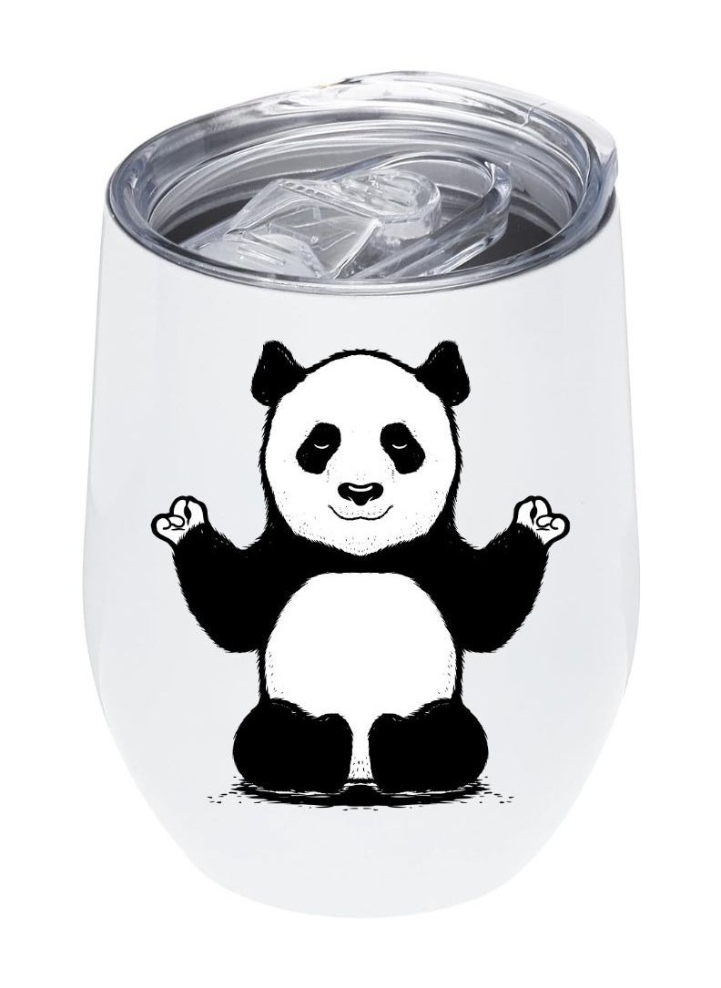 LOUD UNIVERSE White Insulated Tumbler 12Oz With Lid, Panda Design, Perfect Cute Gift For Hot And Cold Drinks 