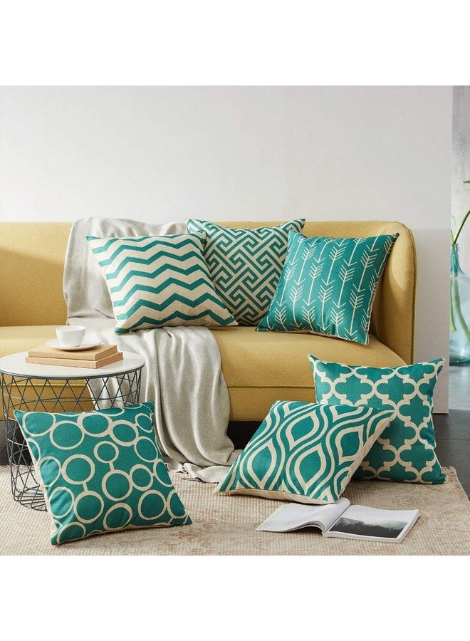 AEROHAVEN Set of 6 Satin Abstract Designer Decorative Throw Pillow/Cushion Covers - (Aqua/Sea Green, 24 x 24 Inch) - Image 1