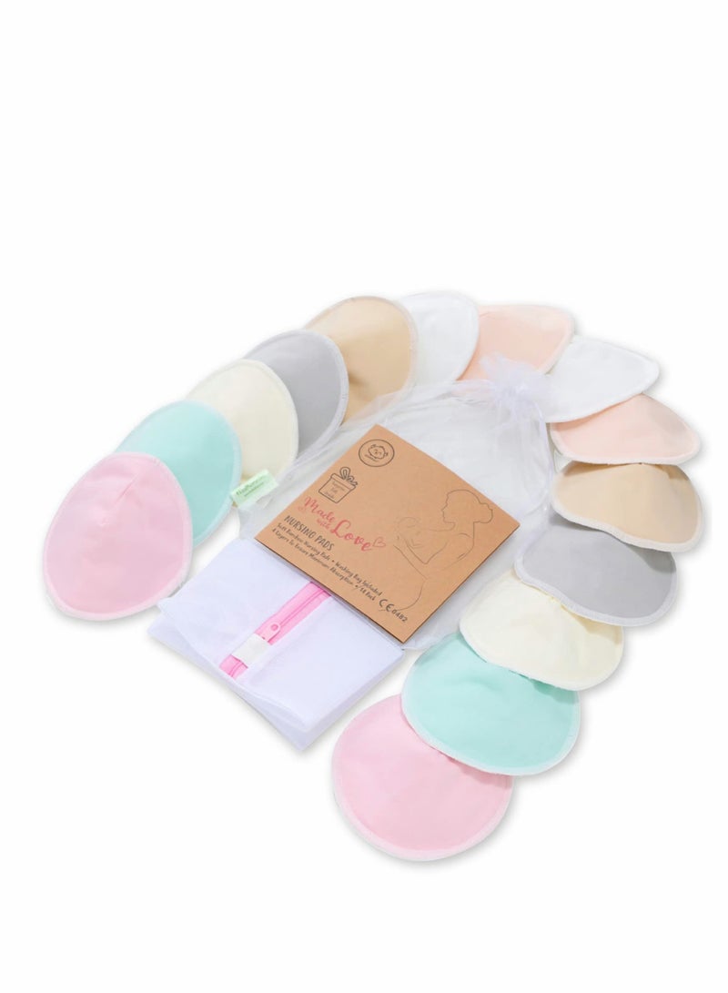 Organic Bamboo Nursing Pads 14 Reusable Washable Breast Pads with Wash Bag for Breastfeeding Maternity Large Size 4.8 Inches - Image 1