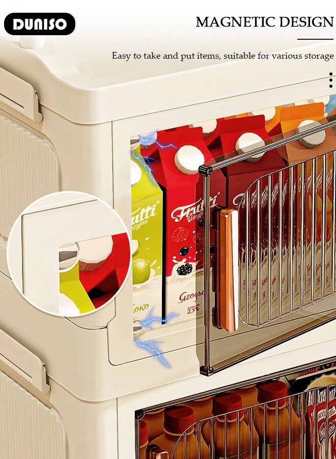 DUNISO 3 Layers Folding Storage Box with Lids, Plastic Stackable Storage Box Storage Bins with Wheels and Doors，37 cm Wide Large Capacity Cabinet for Clothes, Toys, Snacks, Books, Multifunction Container for Home, Office and Outdoor - Image 2