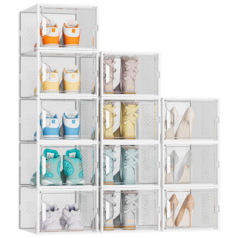 SIMPDIY Shoe Organizer, 12 Pack Shoe Storage Shoe Organizer for Closet, Shoe Boxes Clear Plastic Stackable Shoe Storage Boxes for Size 13 - Image 1