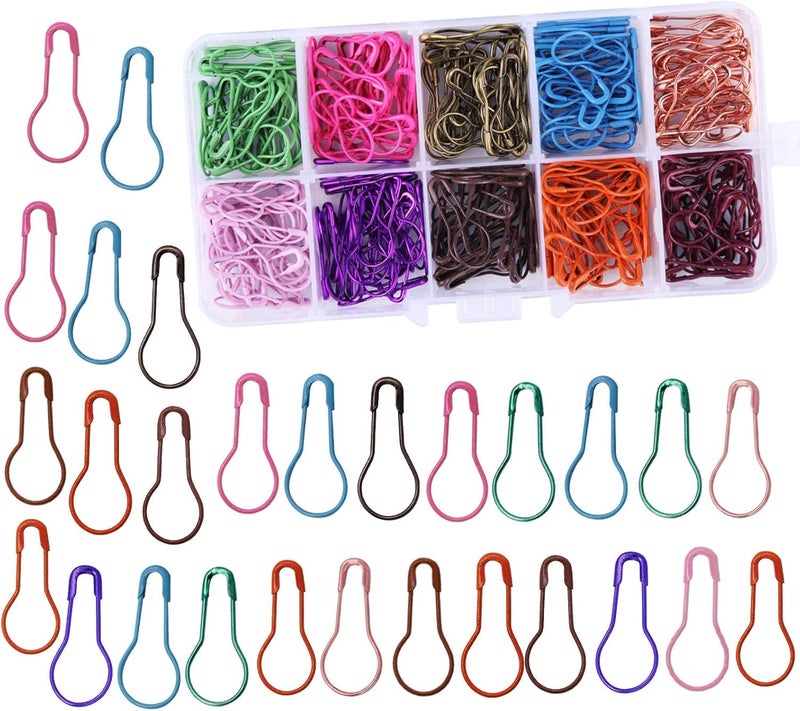 Mayboos 300 Pieces Safety Bulb Pins10 Colors Calabash Crochet Stitch Markers Metal Safety Pins for Knitting and DIY Project with Storage Box
