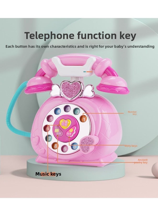 Children's Retro Cartoon Telephones Light Music Princess Early Education Enlightenment Story Machine House Role Play Toys-Specifications:Red - Image 3