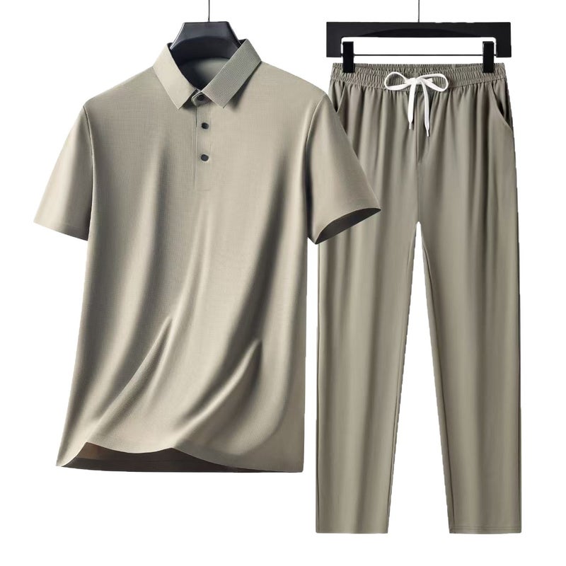 Men's Short Sleeve T-Shirt and Long Pants Casual Set, Breathable Cooling Summer Outfit