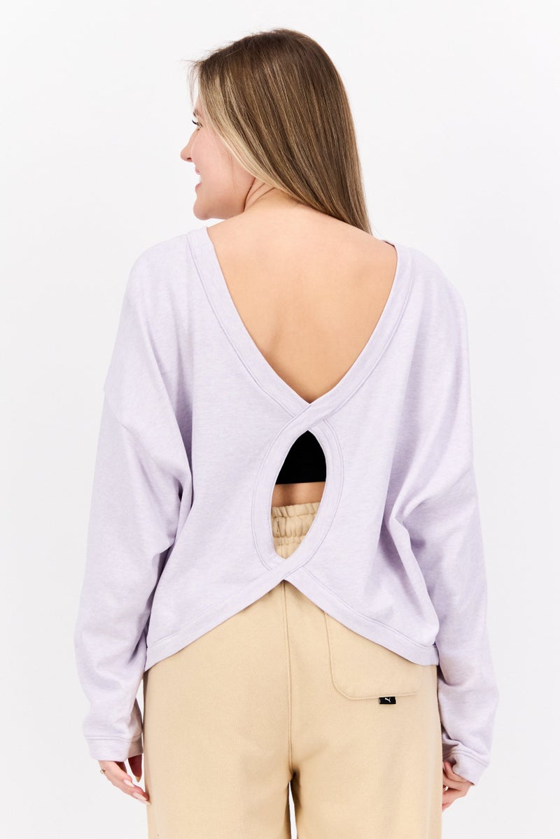 KUYING Women Crew Neck Yoga Long Sleeve Sweatshirt, Lavender - Image 3