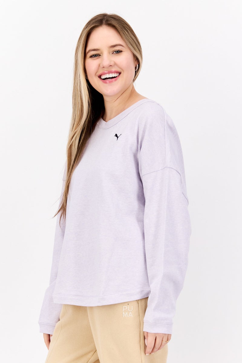 KUYING Women Crew Neck Yoga Long Sleeve Sweatshirt, Lavender - Image 2
