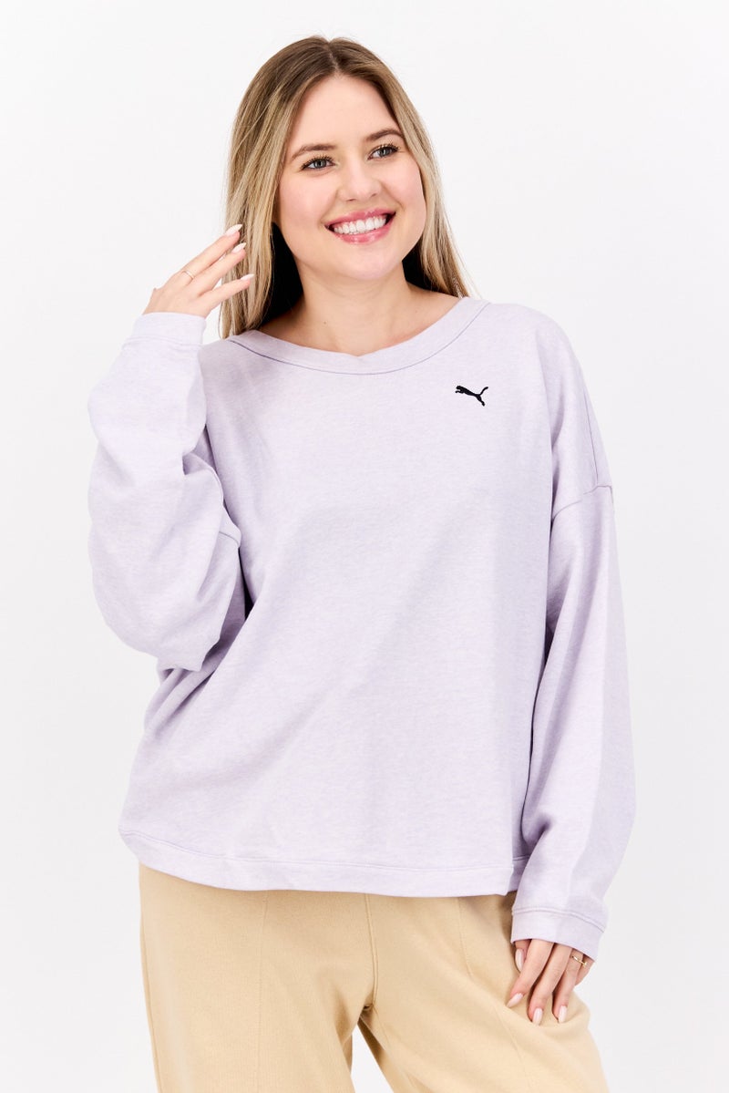 KUYING Women Crew Neck Yoga Long Sleeve Sweatshirt, Lavender - Image 1