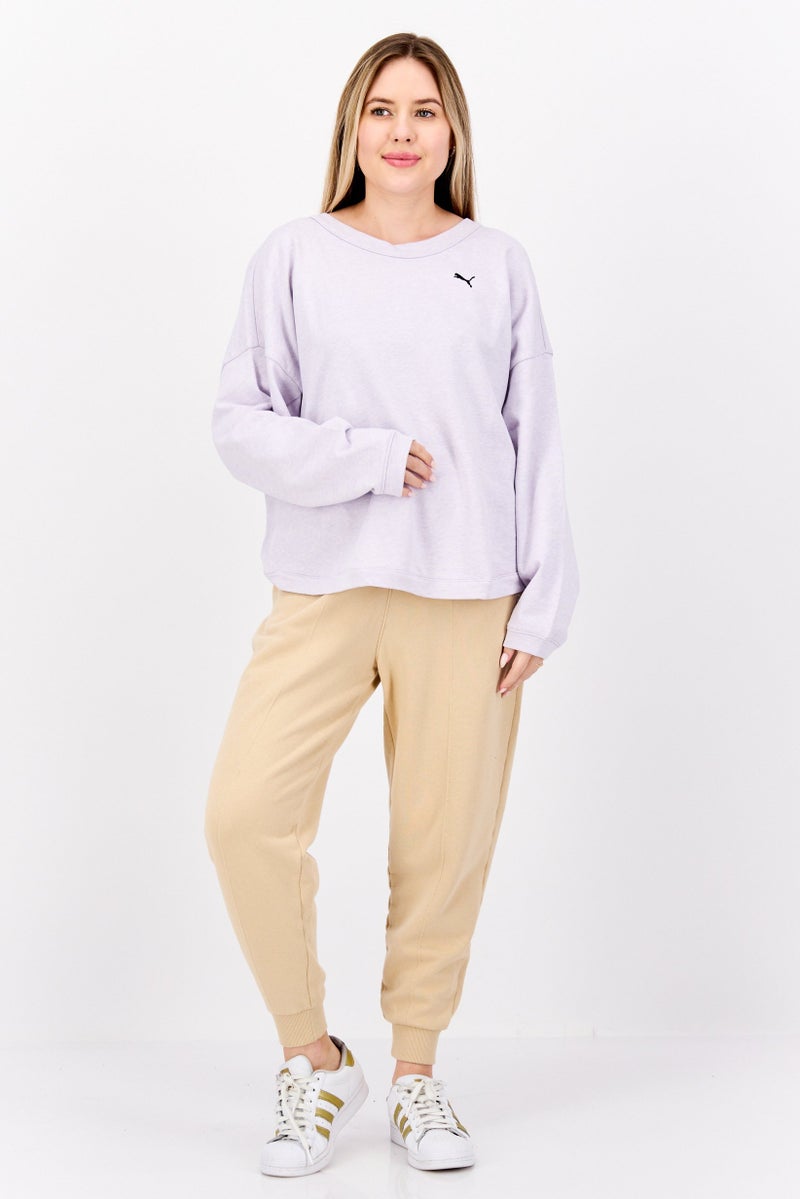 KUYING Women Crew Neck Yoga Long Sleeve Sweatshirt, Lavender - Image 4
