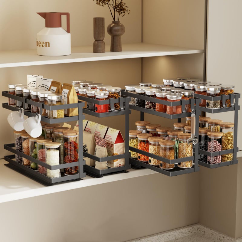 Magheo Pull Out Spice Rack Organizer for Cabinet, 4 Pack Metal Seasoning Organizer Slide Out Spice Storage Shelf No Assembly Vertical Spice Rack Pullout for Kitchen & Bahthroom No Drill(2 Tier,Black) - Image 1