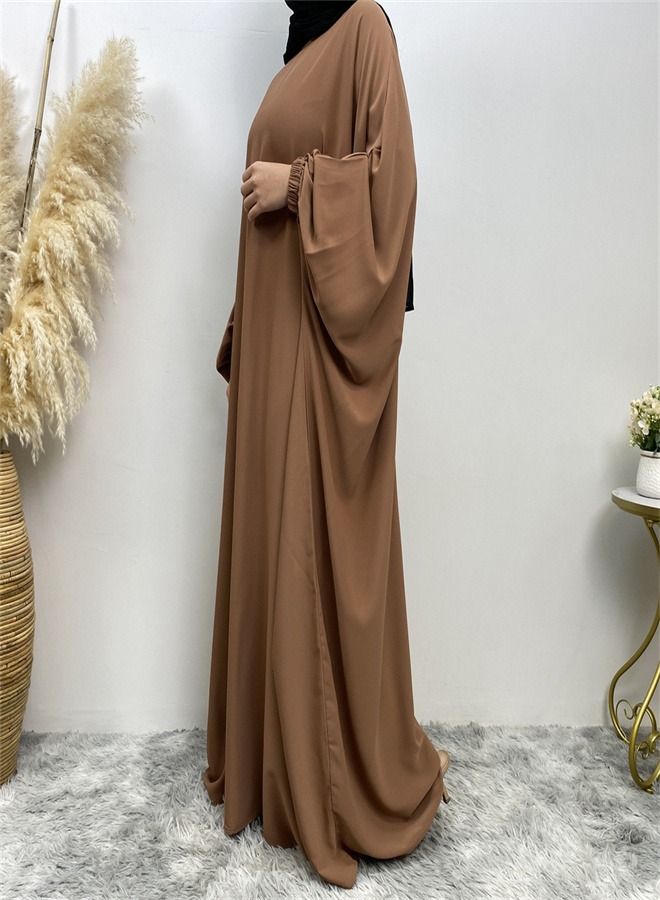 Loquat Bat Long-Sleeved Solid Color Robe Light Brown  - Image 3