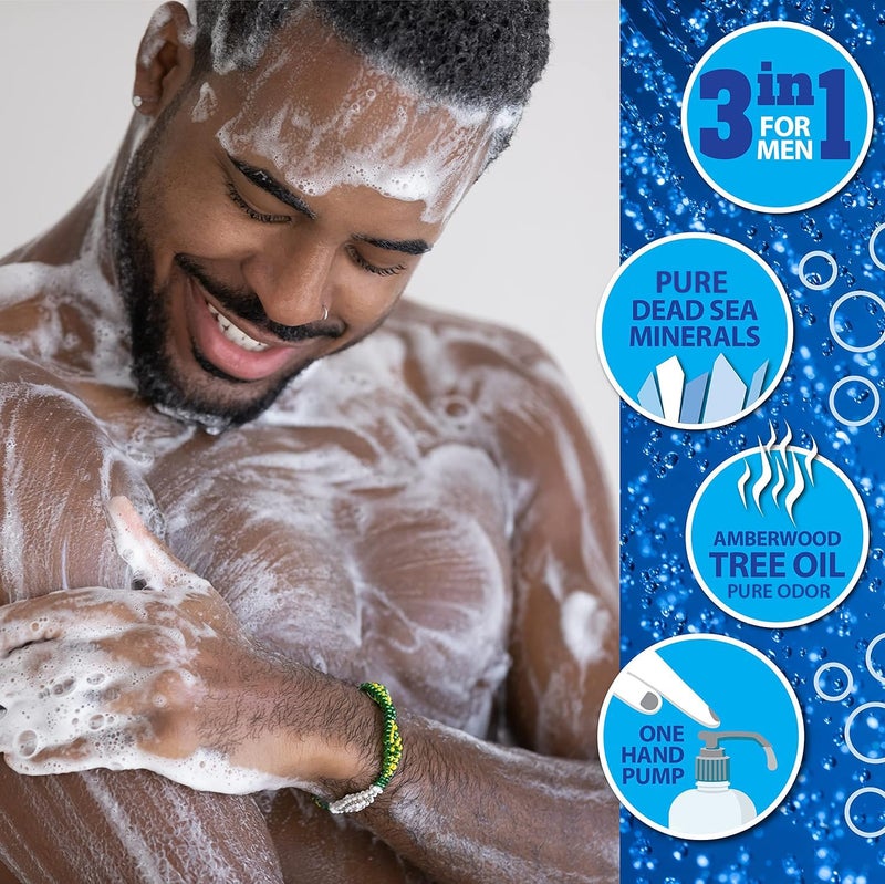 Dead Sea Collection Mens Body Wash 3 in 1 â€“ Amber Wood Body Wash for Men â€“ Shower Gel â€“ Shampoo â€“ Shower Soap for Face and Hair â€“ Pack of 2 Bottles (33.8 Fl. Oz. Each) - Image 5