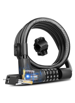 Bike Lock Cable with Combination and Key, Password Lost Retrievable Bicycle Lock Anti-Theft, Coiled Secure Resettable Bike Combination Lock with Mounting Bracket for Bikes and Scooters