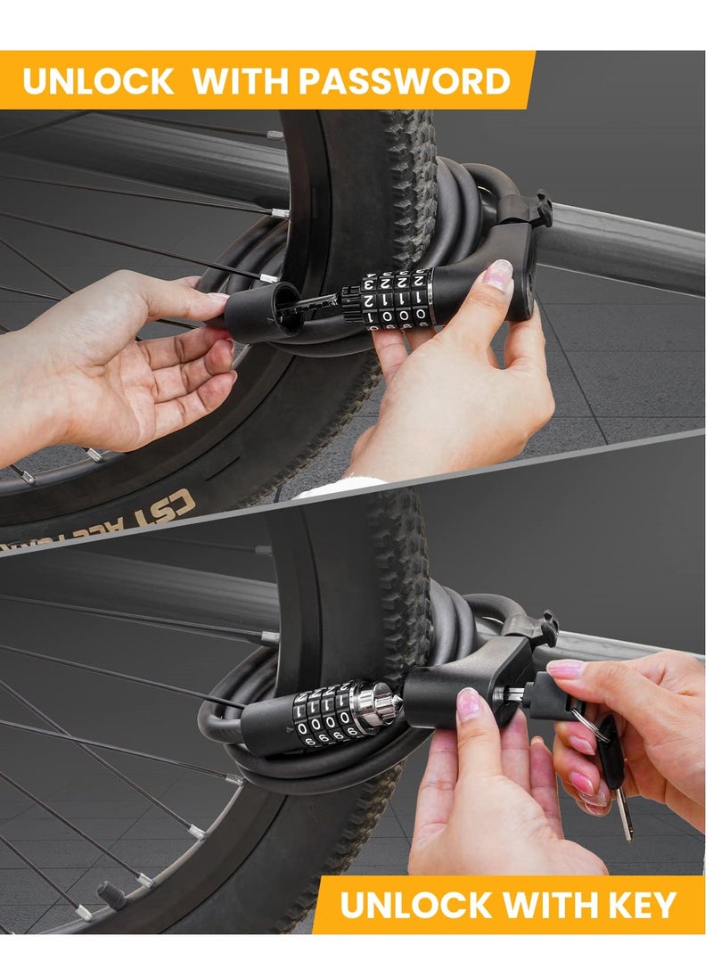 SYOSI - Bike Lock Cable with Combination and Key, Password Lost Retrievable Bicycle Lock Anti-Theft, Coiled Secure Resettable Bike Combination Lock with Mounting Bracket for Bikes and Scooters - Image 1