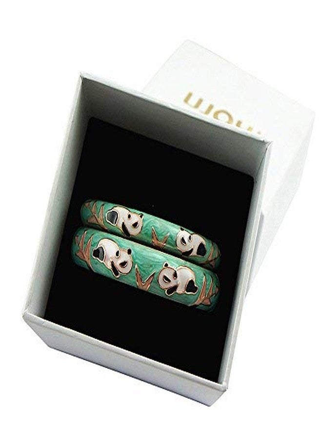 UJOY Cloisonne Bangles Gorgeous National Floral Panda Set Enameled Plated Handcrafted Bracelets Jewelry Gifts 55C43 Panda Green - Image 4