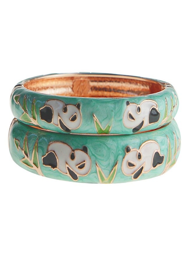 UJOY Cloisonne Bangles Gorgeous National Floral Panda Set Enameled Plated Handcrafted Bracelets Jewelry Gifts 55C43 Panda Green - Image 2