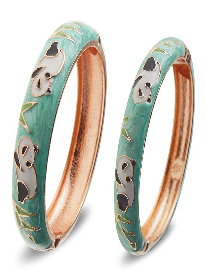 UJOY Cloisonne Bangles Gorgeous National Floral Panda Set Enameled Plated Handcrafted Bracelets Jewelry Gifts 55C43 Panda Green - Image 1