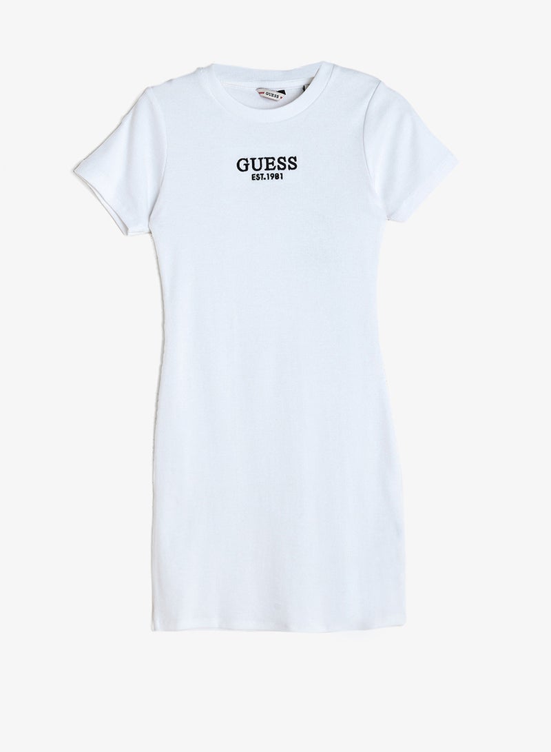 GUESS Youth Logo Ribbed Short Sleeve Mini Dress - Image 1