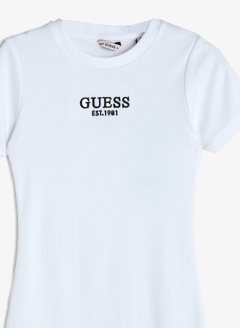 GUESS Youth Logo Ribbed Short Sleeve Mini Dress - Image 3