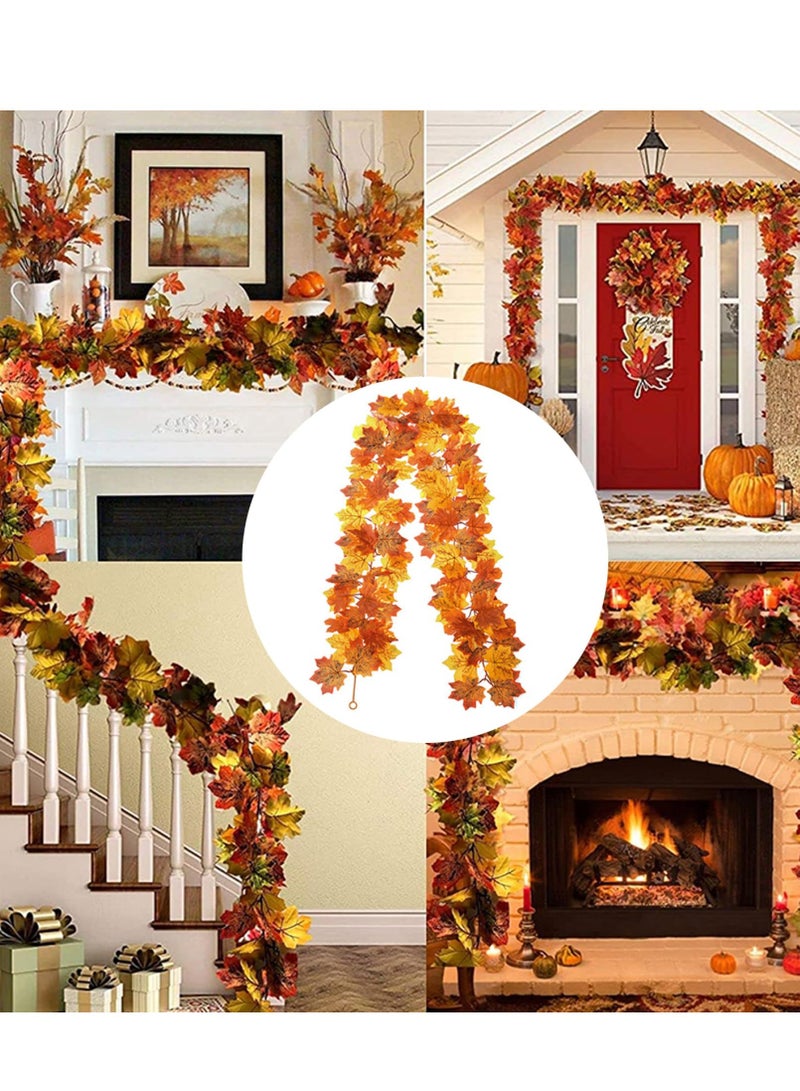 موردلي إكليل الخريف الخارجي قطعة واحدة بطول 5.7 قدم. ديكور واقعي ثنائي الجانب من خشب القيقب لأوراق الخريف قابل للتعليق ديكور عيد الشكر قابل لإعادة الاستخدام لحفلات الموقد المنزلية والكريسماس - Image 3