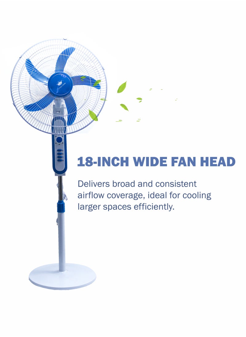 Cytech Crown 18 Inch Stand Fand Powerful 3-Speed Ultra-Mute Electric Premium 2-Pin Plug Pedestal 5 Blades Adjustable Height Stand Fand with Timer up to 60 minutes Ideal for Home Office Work Restaurant 65W FS-45H (White)