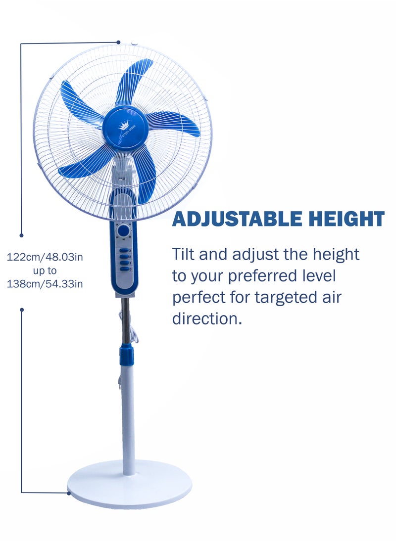 Cytech Crown 18 Inch Stand Fand Powerful 3-Speed Ultra-Mute Electric Premium 2-Pin Plug Pedestal 5 Blades Adjustable Height Stand Fand with Timer up to 60 minutes Ideal for Home Office Work Restaurant 65W FS-45H (White)