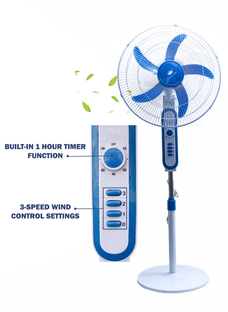 Cytech Crown 18 Inch Stand Fand Powerful 3-Speed Ultra-Mute Electric Premium 2-Pin Plug Pedestal 5 Blades Adjustable Height Stand Fand with Timer up to 60 minutes Ideal for Home Office Work Restaurant 65W FS-45H (White)
