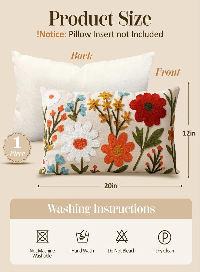 Kokaaee Embroidered Lumbar Pillow Covers 20x12 Inch - Summer Boho Decorative Pillow Cover with Zipper for Living Room Couch Sofa Bed Aesthetic Design Flower Cluster Linen Cushion Pillowcase - Image 4