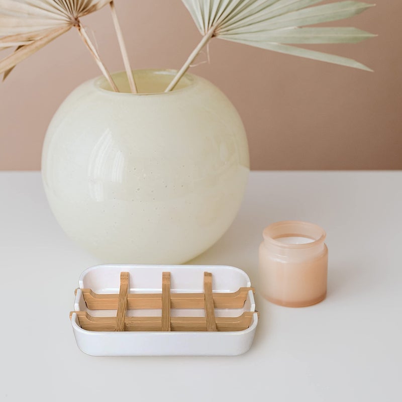 Aoheuo Modern Bamboo Fiber soap Holder and soap Dish Combination (Removable), White, 5.12 Long by 3 Wide, 0.98 inches high, Used in Kitchens, bathrooms, and bar Sinks - Image 3