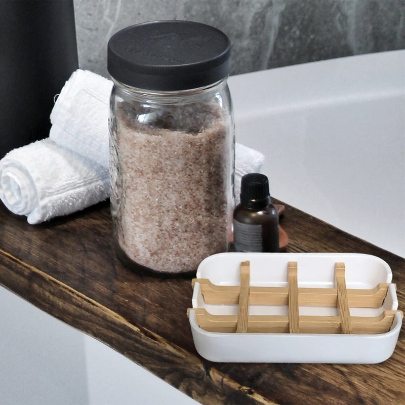 Aoheuo Modern Bamboo Fiber soap Holder and soap Dish Combination (Removable), White, 5.12 Long by 3 Wide, 0.98 inches high, Used in Kitchens, bathrooms, and bar Sinks - Image 4