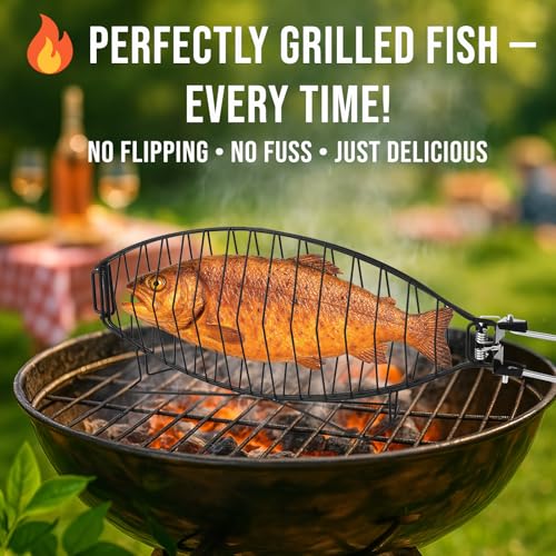 RTT Fish Grilling Basket for Grill Stainless Steel Basket NonStick Fish Rack for Grilling with Adjustable Lock Removable Handle Ideal for BBQ Camping Charcoal and Gas Grills - Image 3