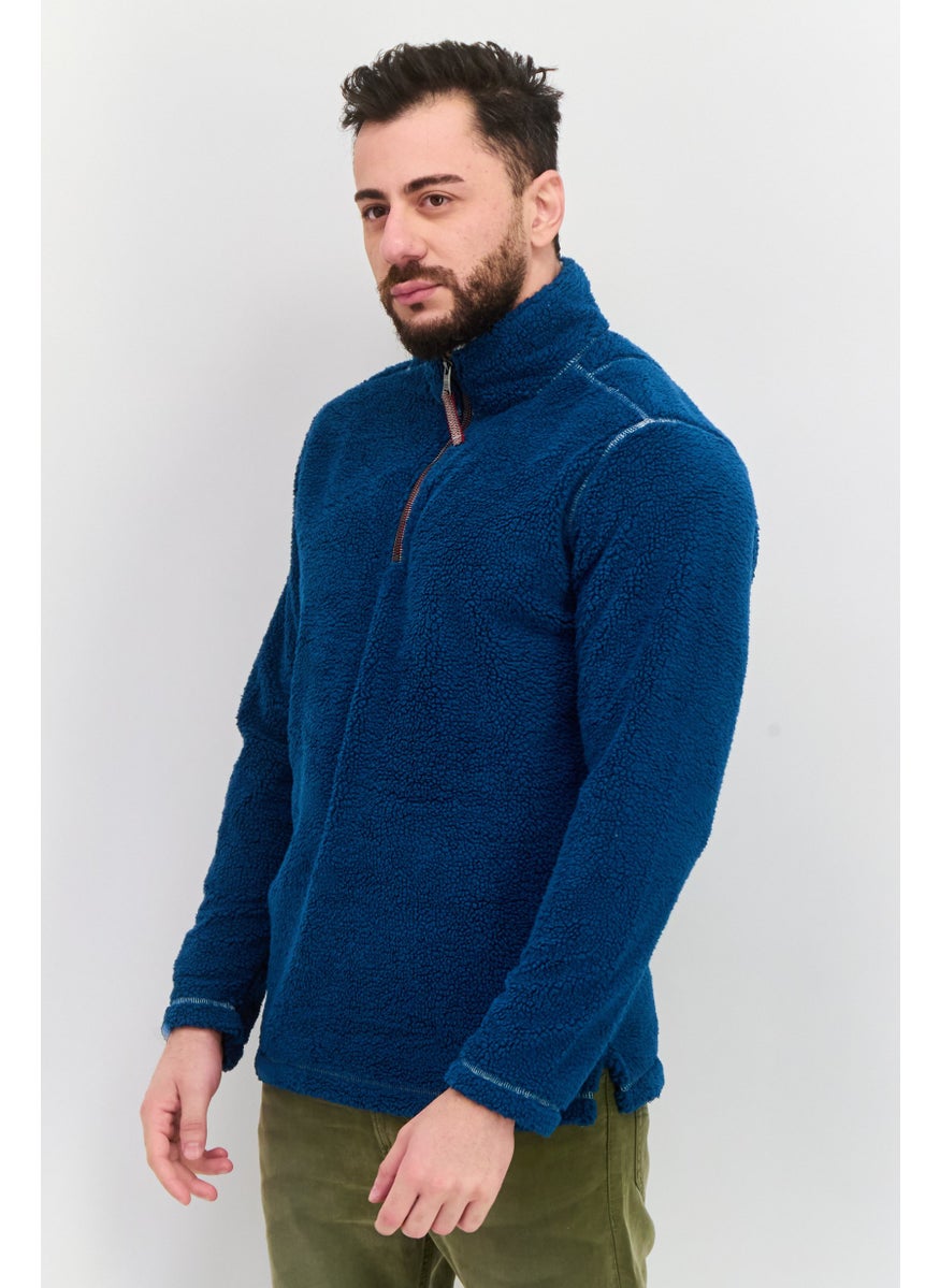 TRUE GRIT - Men Sherpa Half Zip Sweater, Marine Blue - Image 1
