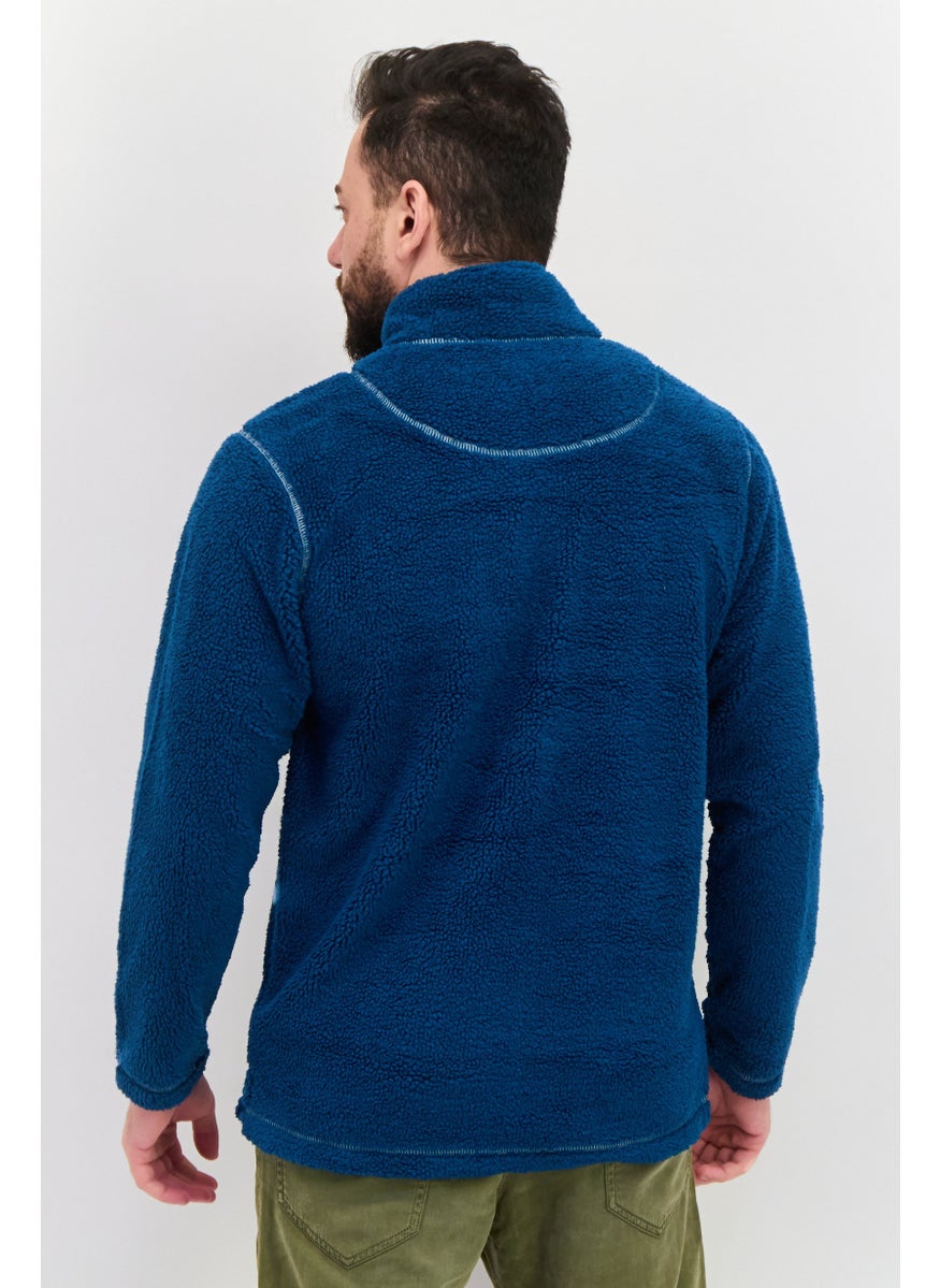 TRUE GRIT - Men Sherpa Half Zip Sweater, Marine Blue - Image 1