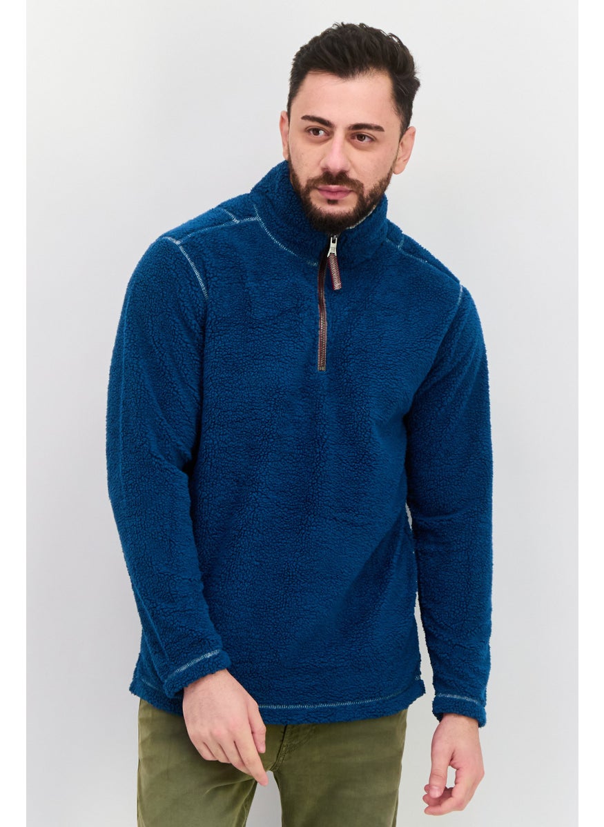 TRUE GRIT - Men Sherpa Half Zip Sweater, Marine Blue - Image 1