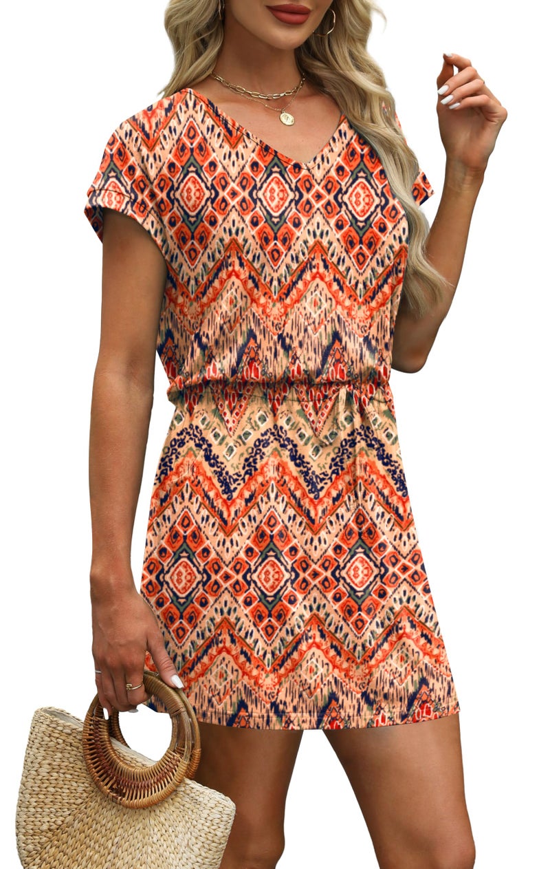 OFEEFAN Boho Dresses for Women 2025 Summer Dresses Loose V Neck Vacation T Shirt Dress Sundresses with Pockets Floral S - Image 4
