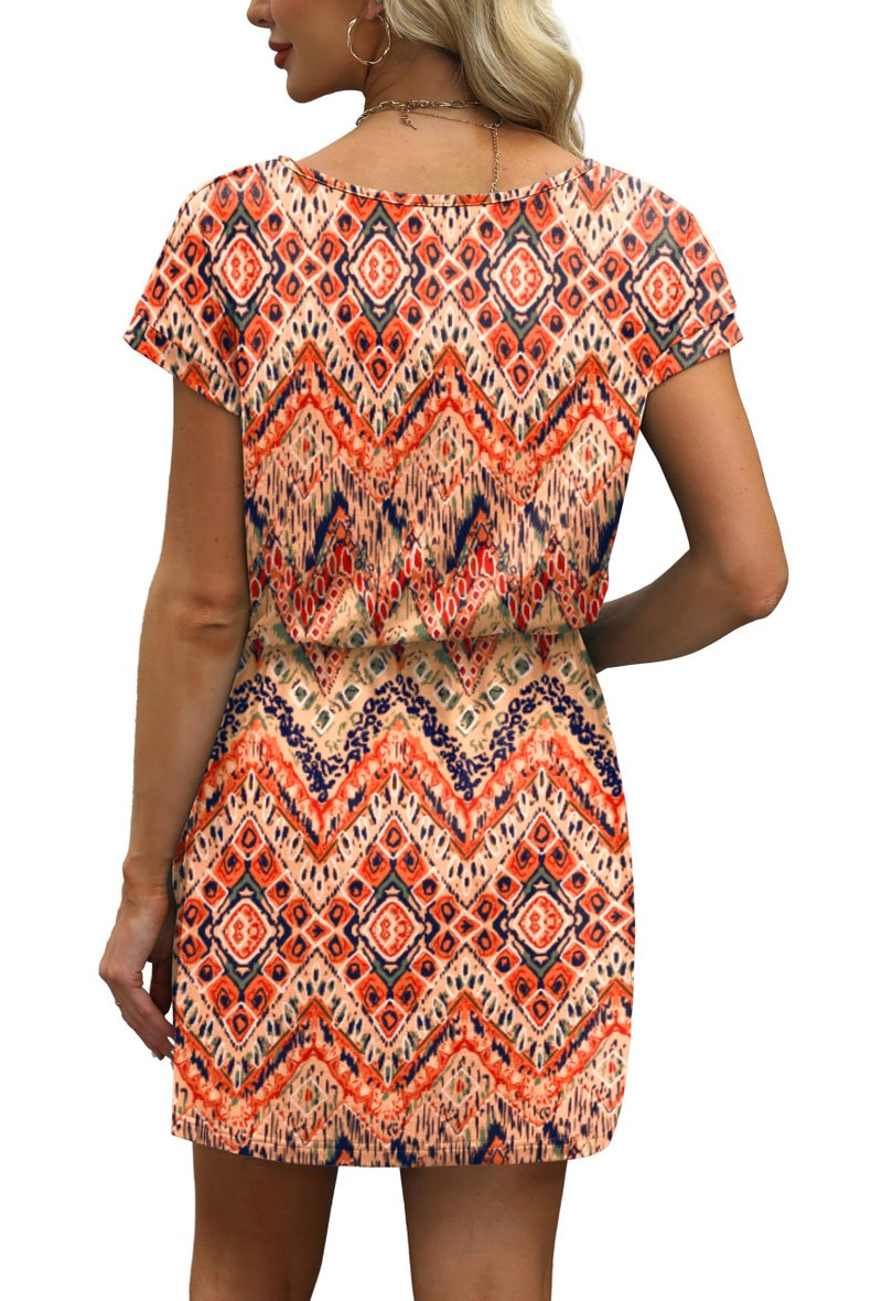OFEEFAN Boho Dresses for Women 2025 Summer Dresses Loose V Neck Vacation T Shirt Dress Sundresses with Pockets Floral S - Image 5