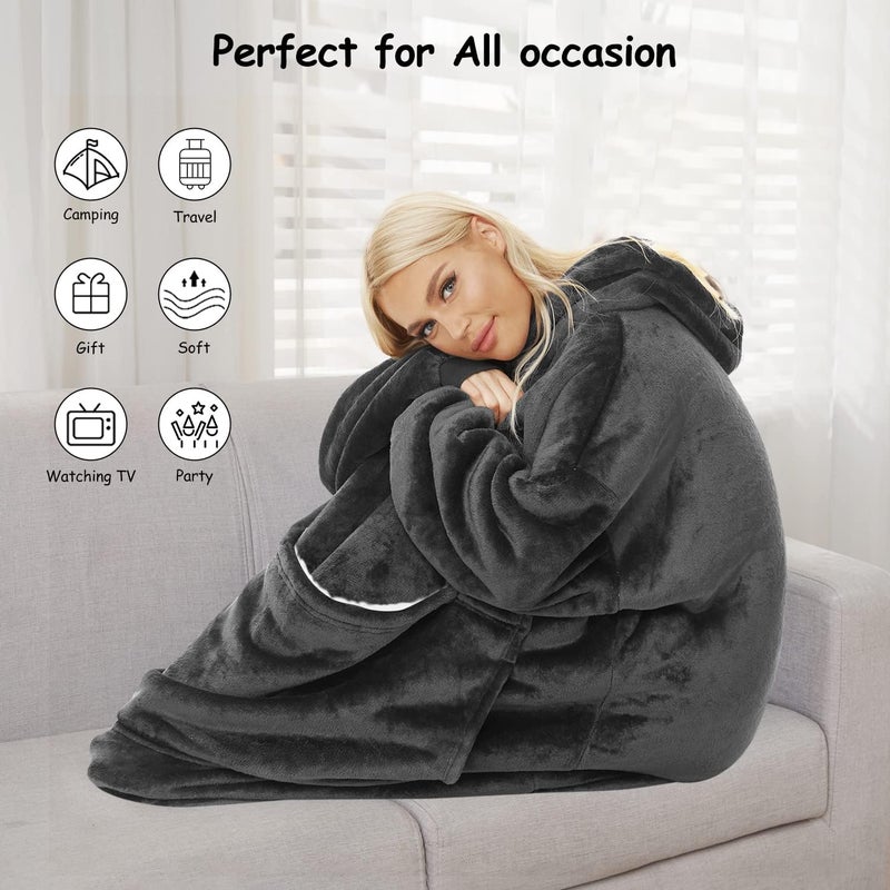 Gentlewarm Store هودي بطانية قابلة للارتداء للبالغين النساء والرجال، هودي شيربا فليس دافئ وناعم بحجم كبير مع جيب عملاق للحيوانات الأليفة - Image 5
