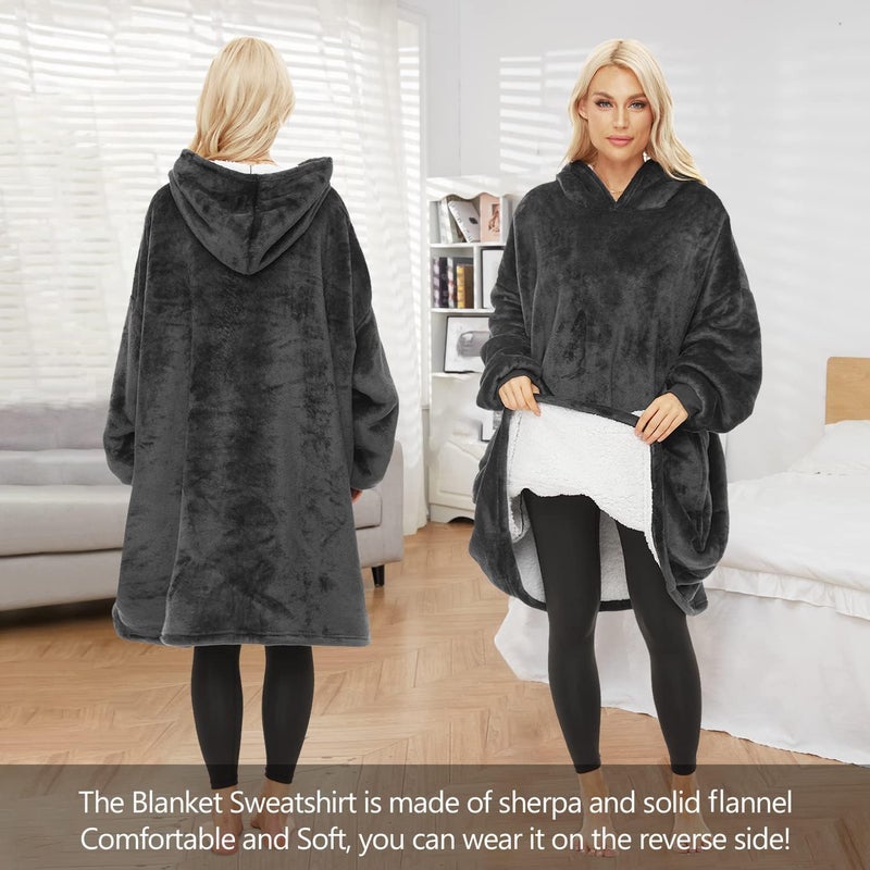 Gentlewarm Store هودي بطانية قابلة للارتداء للبالغين النساء والرجال، هودي شيربا فليس دافئ وناعم بحجم كبير مع جيب عملاق للحيوانات الأليفة - Image 3