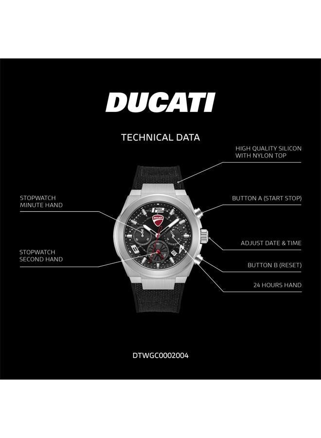 Ducati DT014 Black Dial Black Silicone-Nylon Strap Chronograph Watch for Men 41mm - Image 5