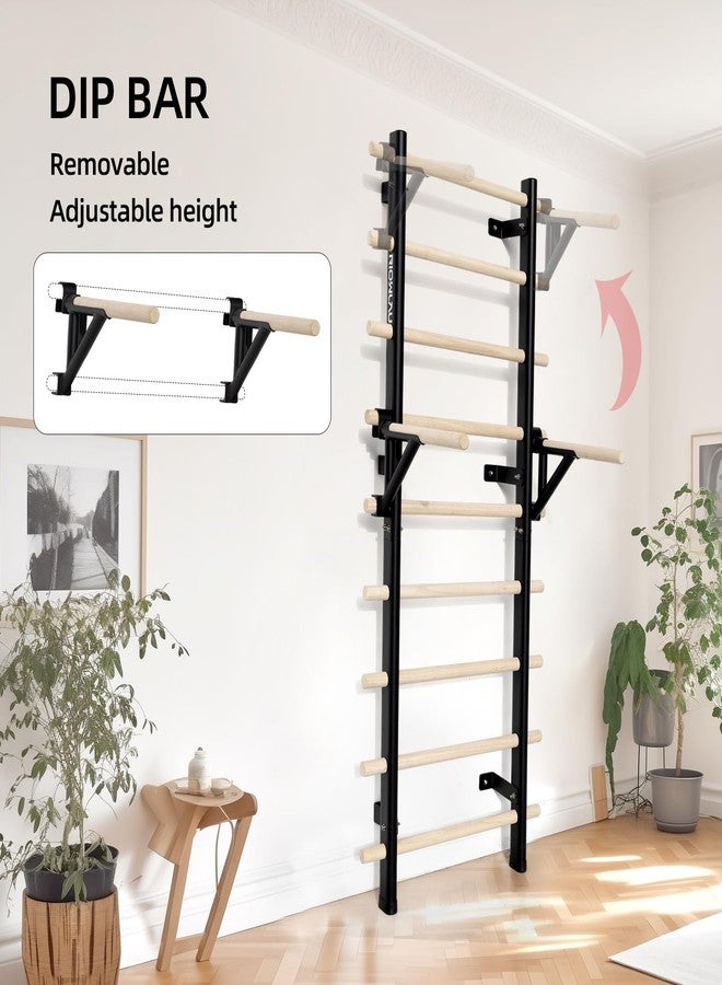 RIOWLAU Swedish Ladder Dip Bar Attachment, Fits TS003A Ladder, Wood Stall Bar for School, Physical Therapy and Gymnastics, Multi-grip (Black, 20"L x 2"W x 11"H) - Image 2