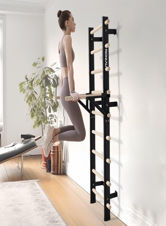 RIOWLAU Swedish Ladder Dip Bar Attachment, Fits TS003A Ladder, Wood Stall Bar for School, Physical Therapy and Gymnastics, Multi-grip (Black, 20"L x 2"W x 11"H) - Image 3
