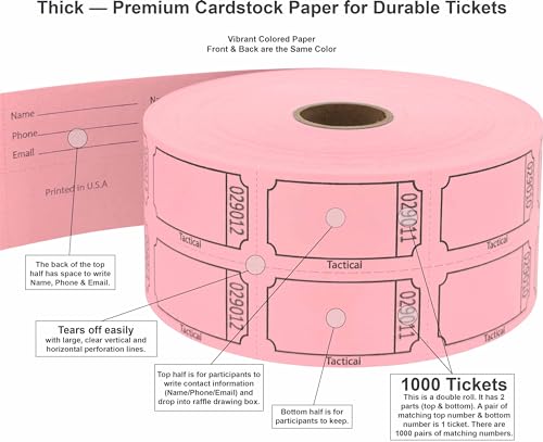Tacticai 1000 Raffle Tickets, Blank, Pink (1 of 8 Colors), Double Roll for Events, Entry, Class Reward, Fundraiser & Prizes - Image 2