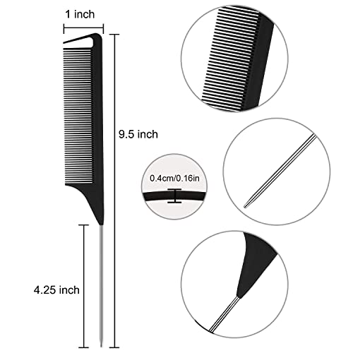 Luxxii (3 Pack) 9.5" Rat Tail Comb Steel Pin Rat Tail Heat Resistant Teasing Combs with Stainless Steel Pintail - Image 2