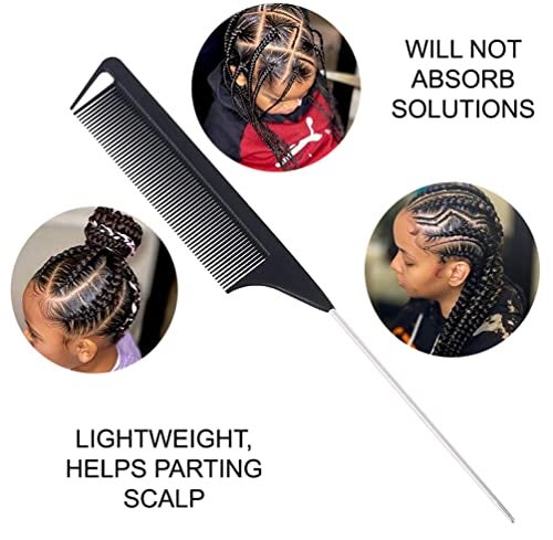 Luxxii (3 Pack) 9.5" Rat Tail Comb Steel Pin Rat Tail Heat Resistant Teasing Combs with Stainless Steel Pintail - Image 5