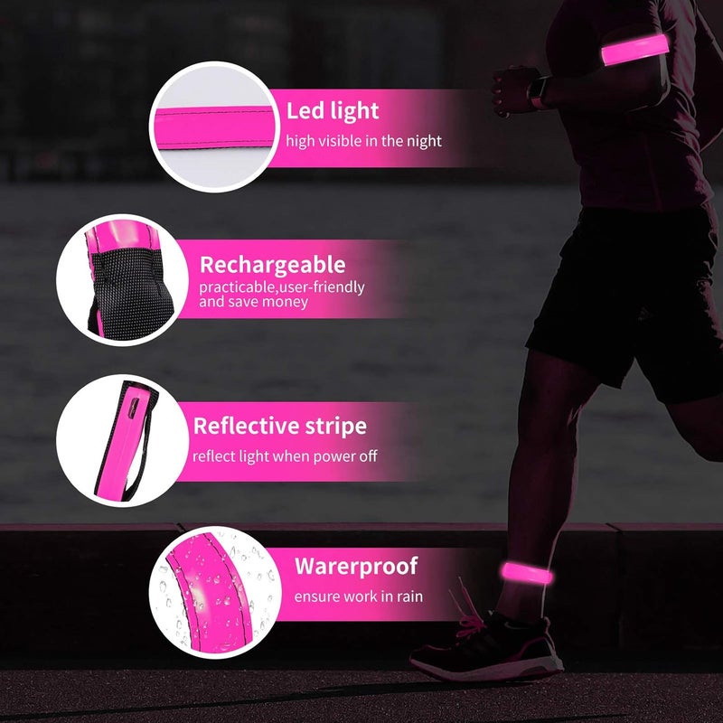 OMKHE Rechargeable LED Armband for Running(2 Pack), Light Up LED Armband, High Visibility Reflective Running Gear for Night Safety, Running Lights for Running Walking Cycling - Image 4
